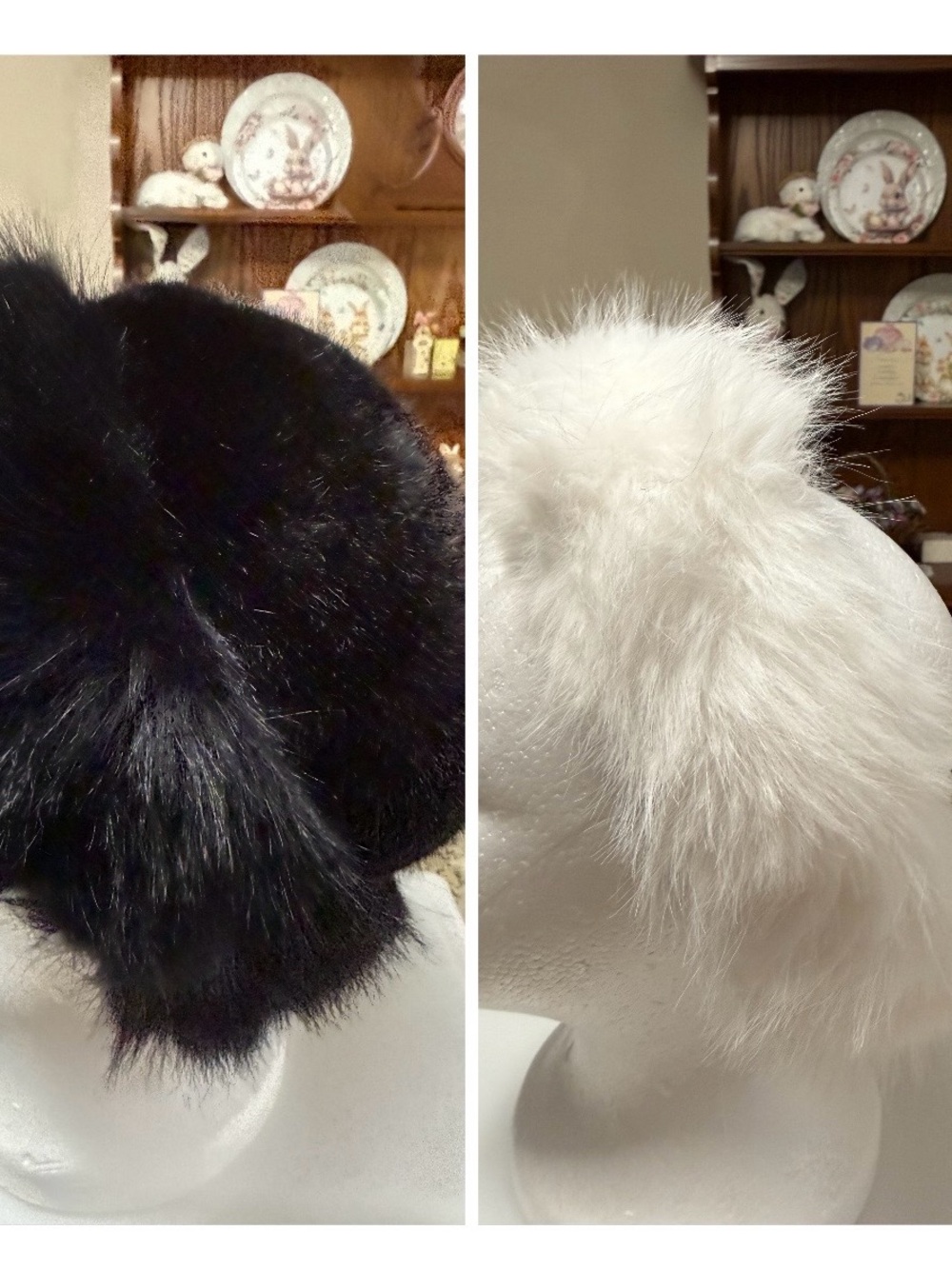 Classic Faux Fur Headband White- Black Fur Hat